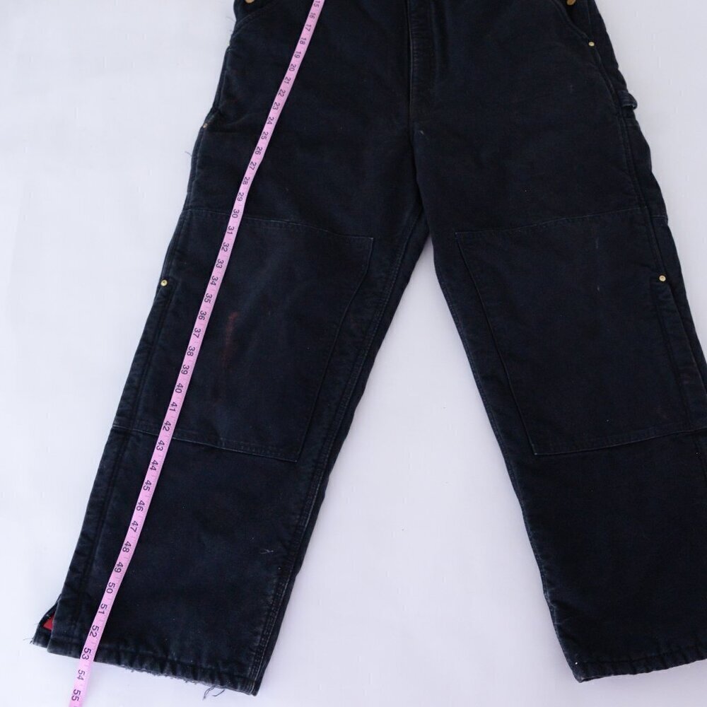 Vintage 80s Carhartt Black Distressed Red Quilt Lined Double Knee Overalls 44x30 - Picture 4 of 16